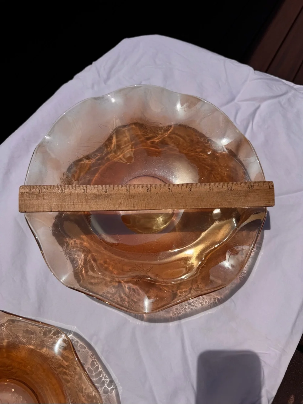 Vintage Jeanette Floragold Glass Floral Scalloped Bowls - Set of 2